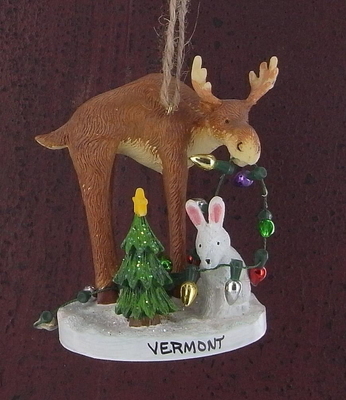 Vermont Moose and Bunnie Ornament