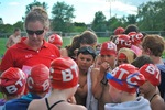 Coach Cora at a swim team meet