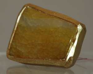 Yellow Fire Agate Trapezoid Shape Ring