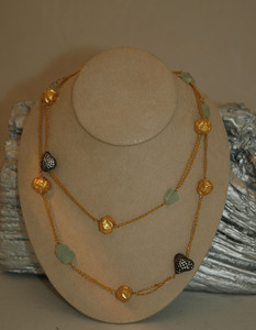 Gold Necklace with Stones and Hearts