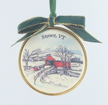 Porcelian Enamel Covered Bridge Ornament