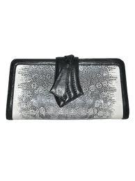 Keitel Black and White Lizard Clutch with Removable Chain