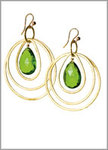 Triple 24k Gold Vermeil Hoops with Faceted Green Quartz Drop Earrings