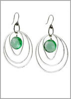 Triple Brushed Sterling Hoops with Green Quartz Earrings