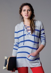 Striped Lace Up Hoodie