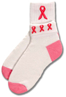 Breast Cancer Ribbon Short Crew Roll Down Sock