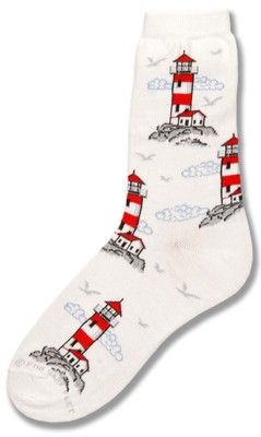 Lighthouse/Seagulls White Sock